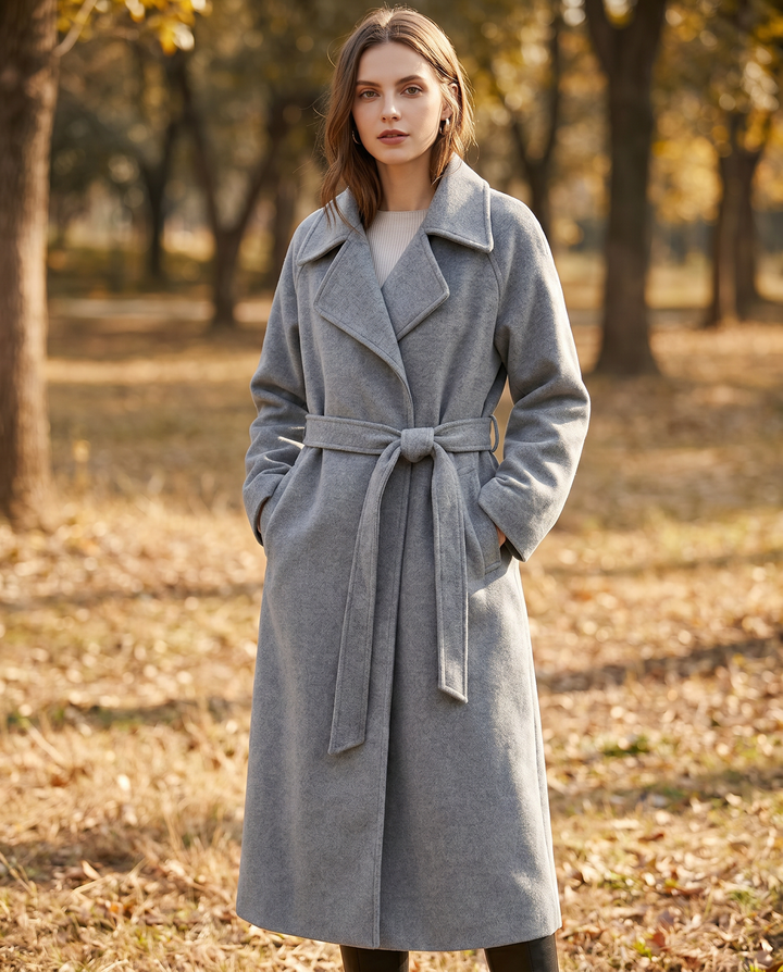 Rosamund | Women's Long Wool Blend Wrap Coat with Tie Belt