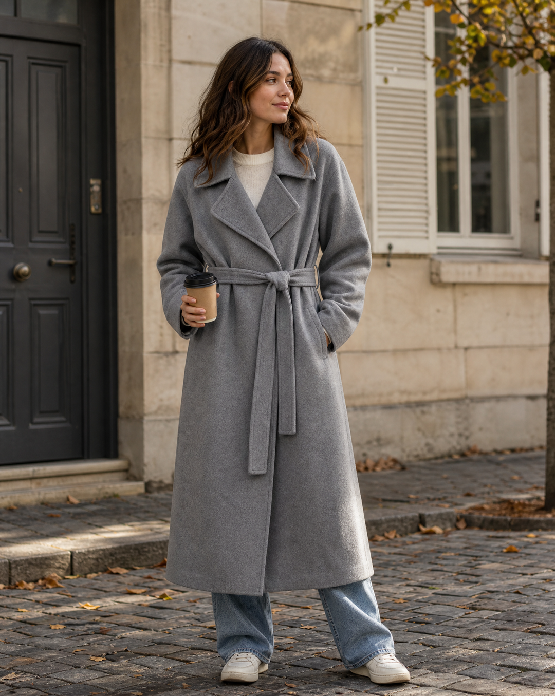 Rosamund | Women's Long Wool Blend Wrap Coat with Tie Belt