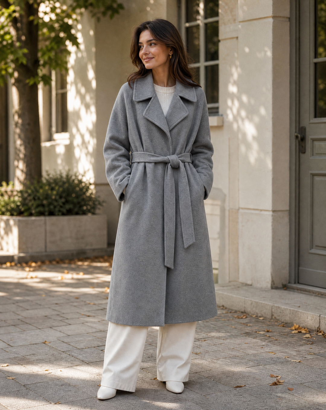 Rosamund | Women's Long Wool Blend Wrap Coat with Tie Belt