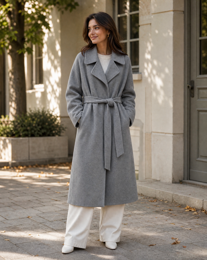 Rosamund | Women's Long Wool Blend Wrap Coat with Tie Belt