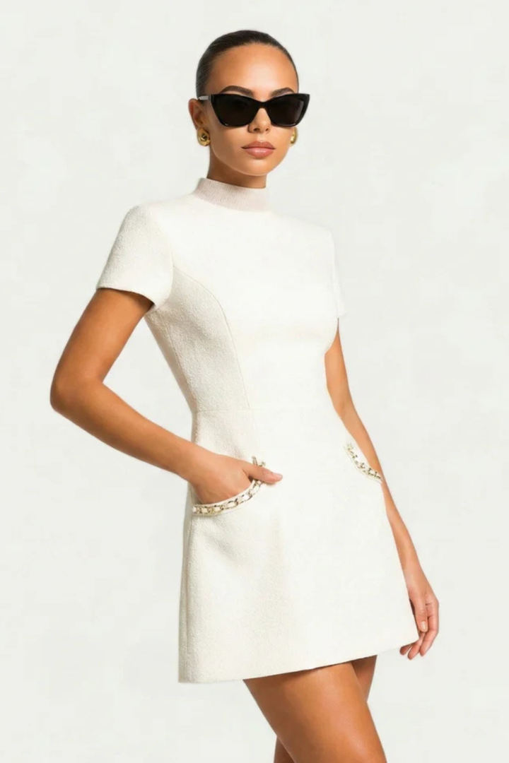 Elegant Trim tweed Cocktail mini dress