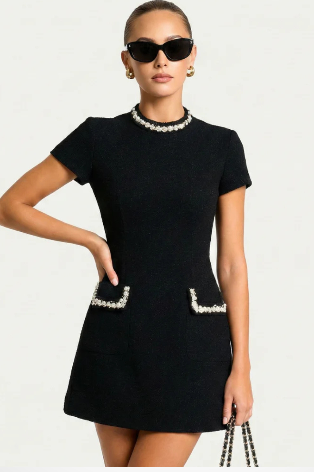 Elegant Trim tweed Cocktail mini dress