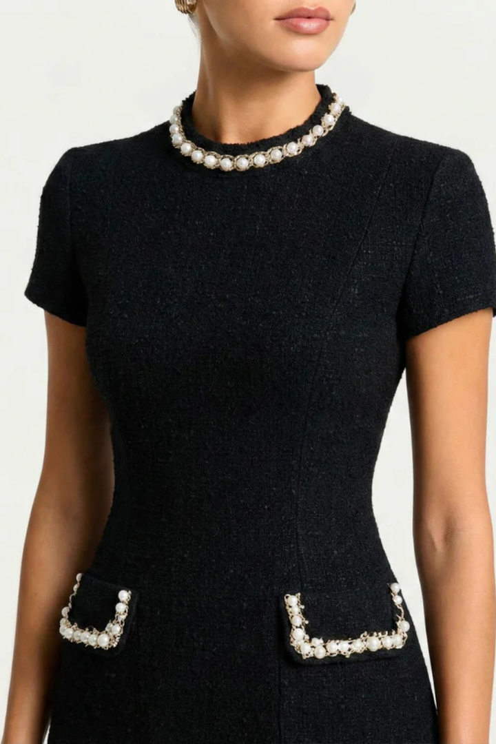 Elegant Trim tweed Cocktail mini dress