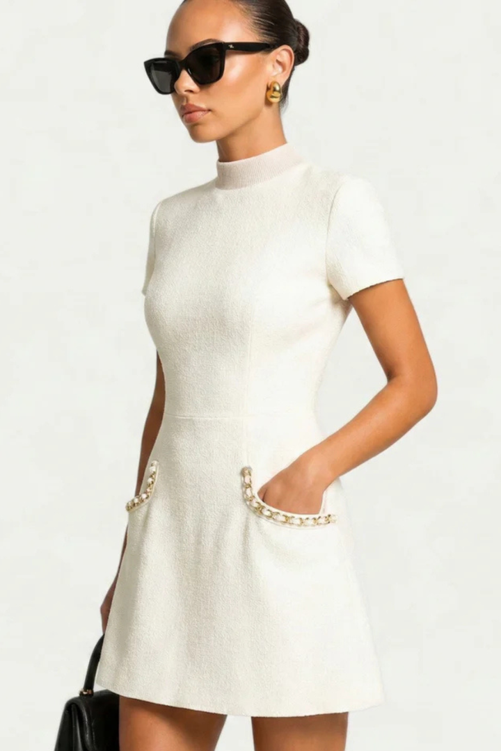 Elegant Trim tweed Cocktail mini dress