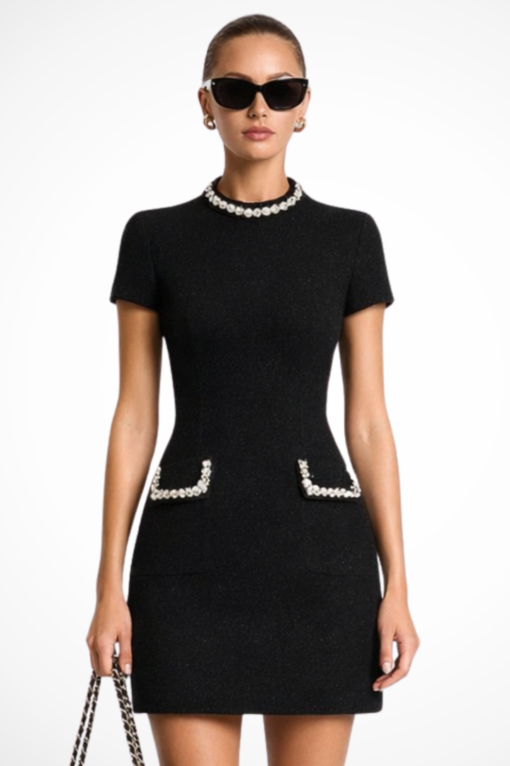 Elegant Trim tweed Cocktail mini dress