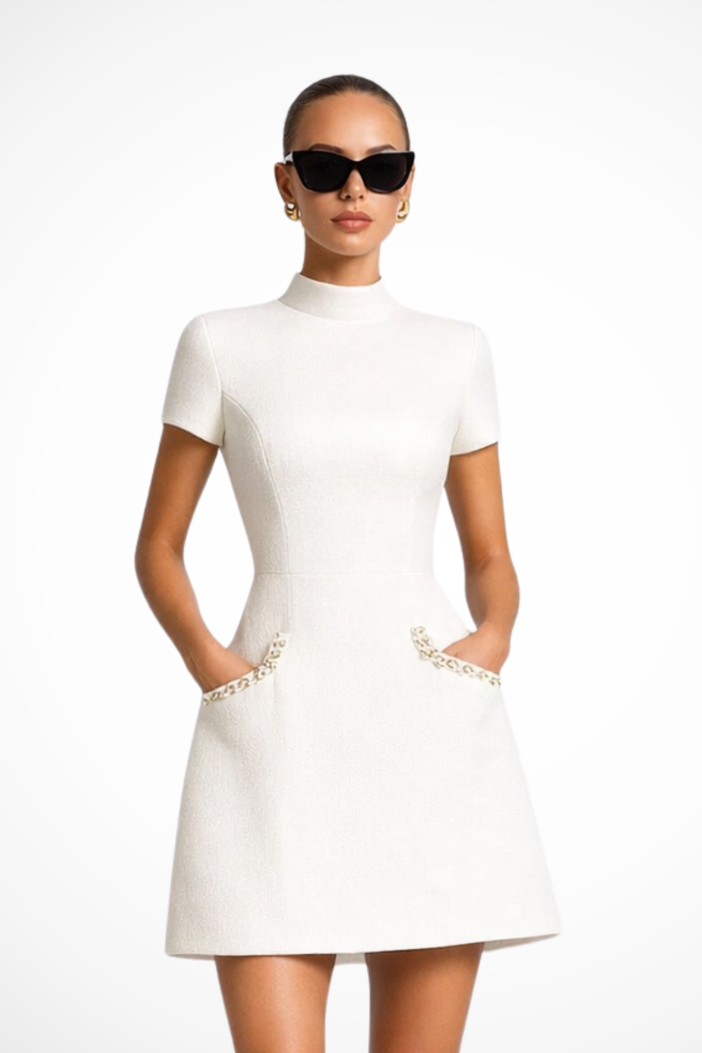 Elegant Trim tweed Cocktail mini dress