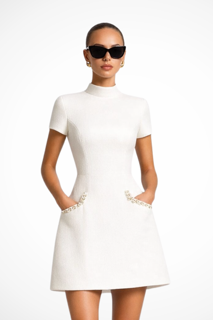 Elegant Trim tweed Cocktail mini dress