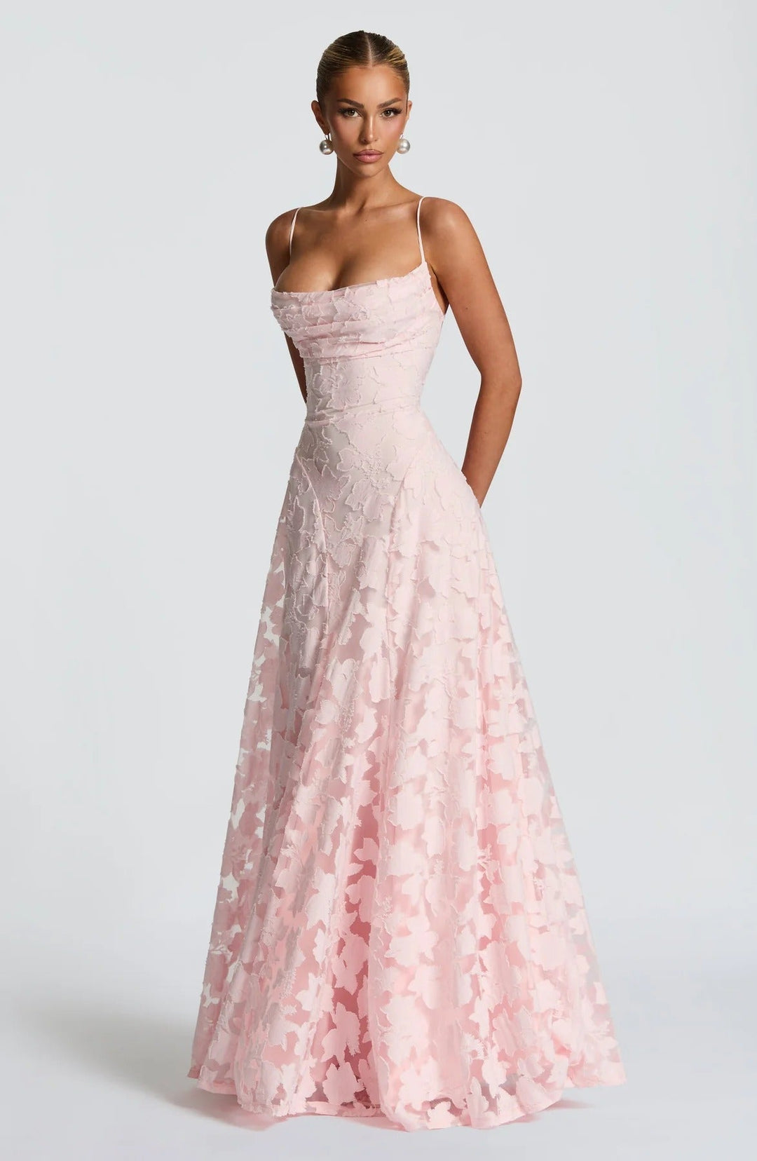 Floral Lace Spaghetti Strap A Line Maxi Dress - Wedding Guest