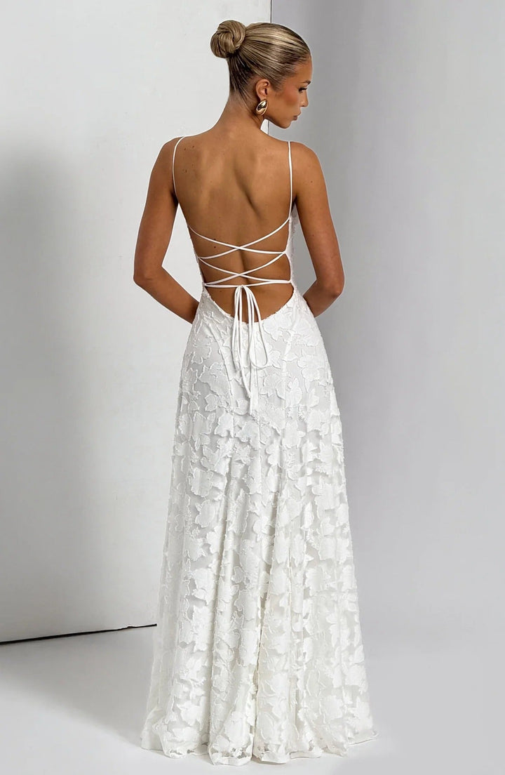 Floral Lace Spaghetti Strap A Line Maxi Dress - Wedding Guest