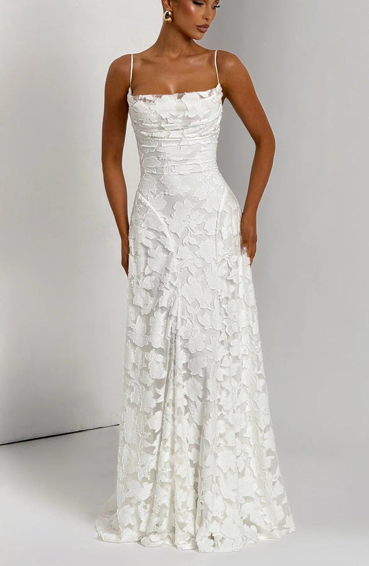 Floral Lace Spaghetti Strap A Line Maxi Dress - Wedding Guest
