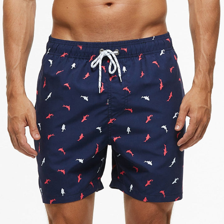Printed Elasticated Drawstring Relaxed Fit Men's Swim Trunks
