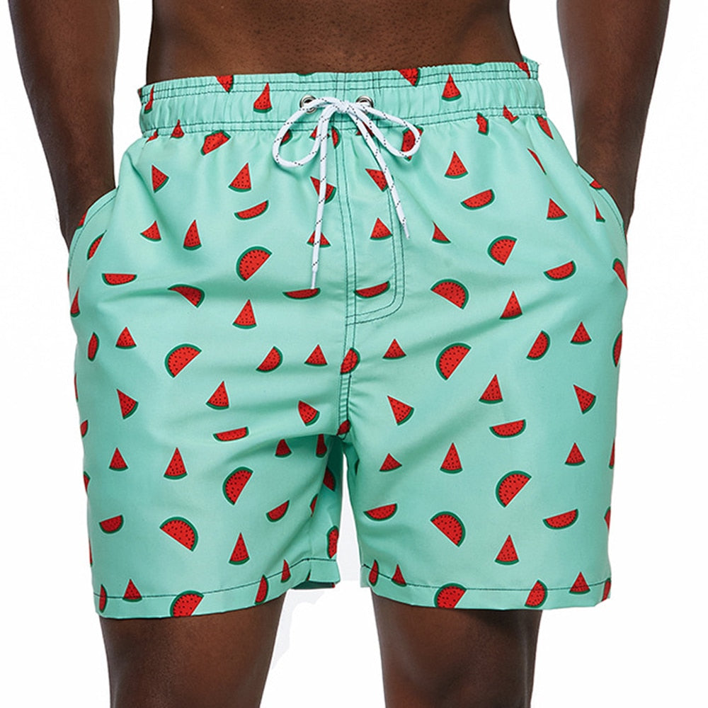 Printed Elasticated Drawstring Relaxed Fit Men's Swim Trunks