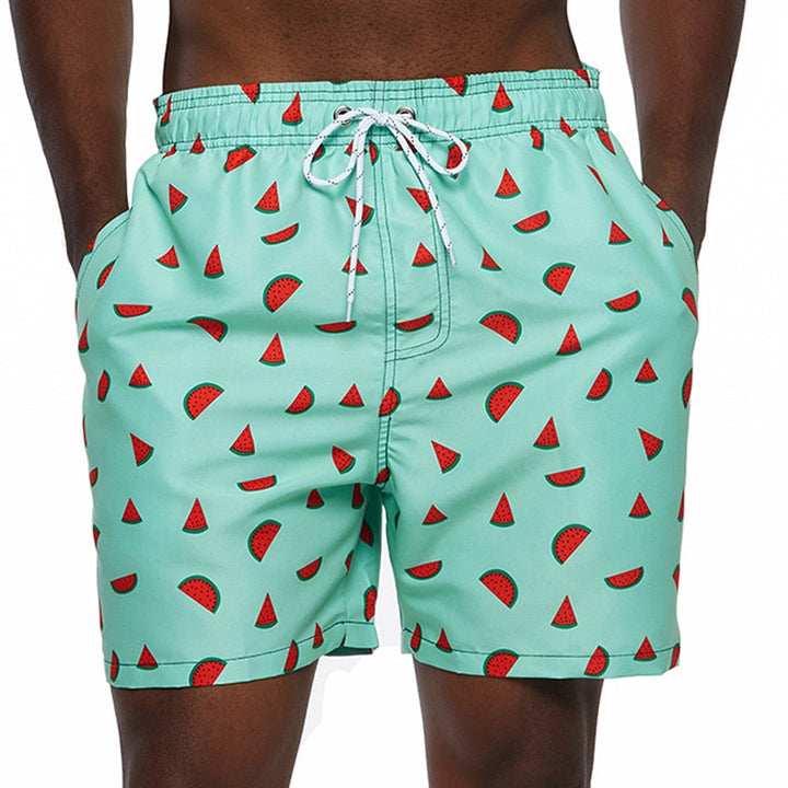 Printed Elasticated Drawstring Relaxed Fit Men's Swim Trunks