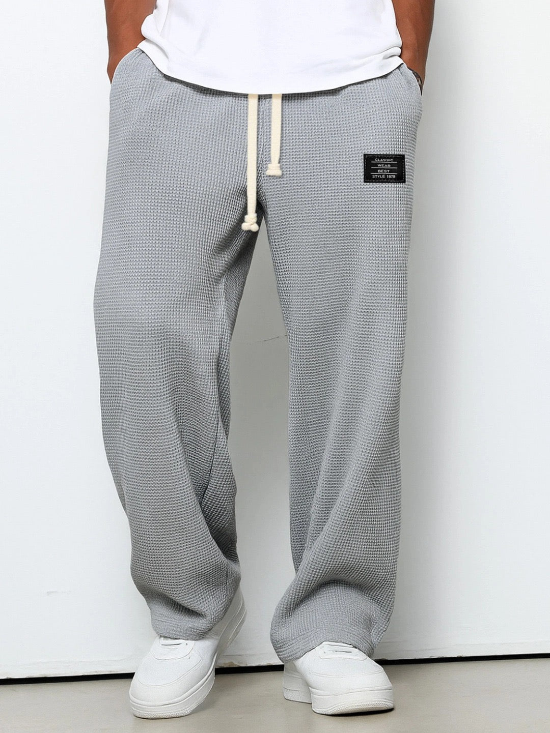 Waffle Knit Drawstring Mens Joggers - Relaxed Casual Fit