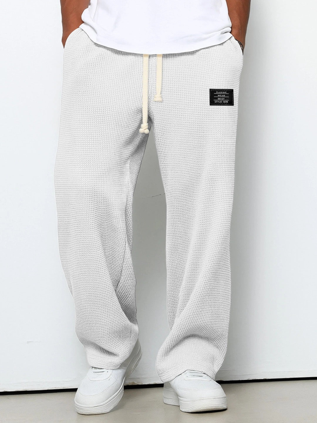Waffle Knit Drawstring Mens Joggers - Relaxed Casual Fit