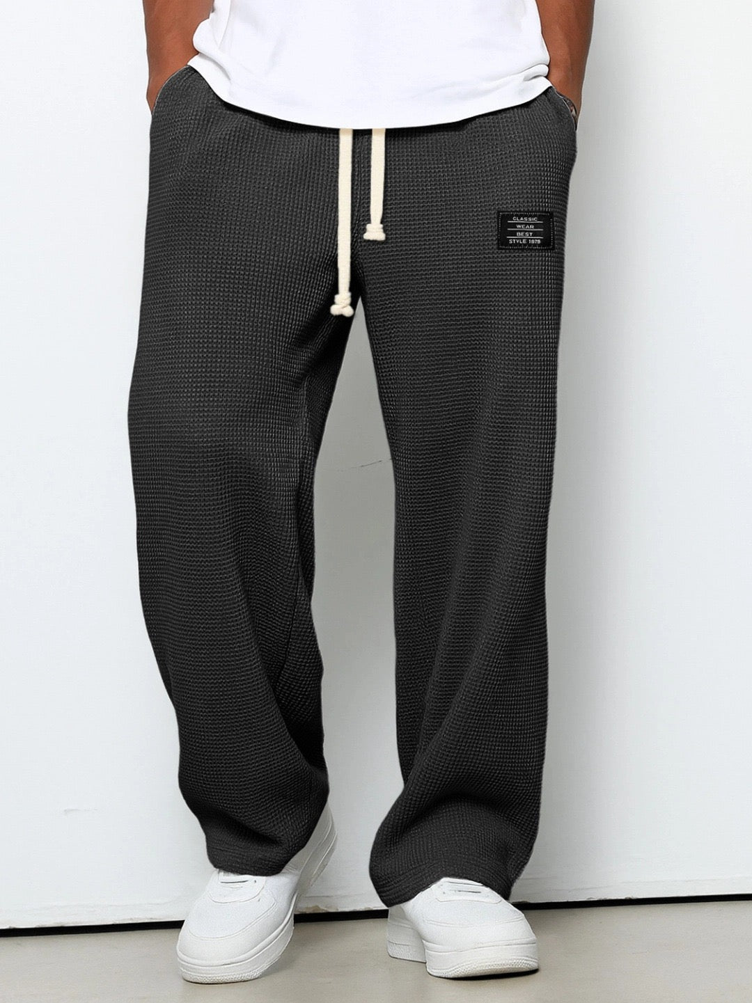 Waffle Knit Drawstring Mens Joggers - Relaxed Casual Fit