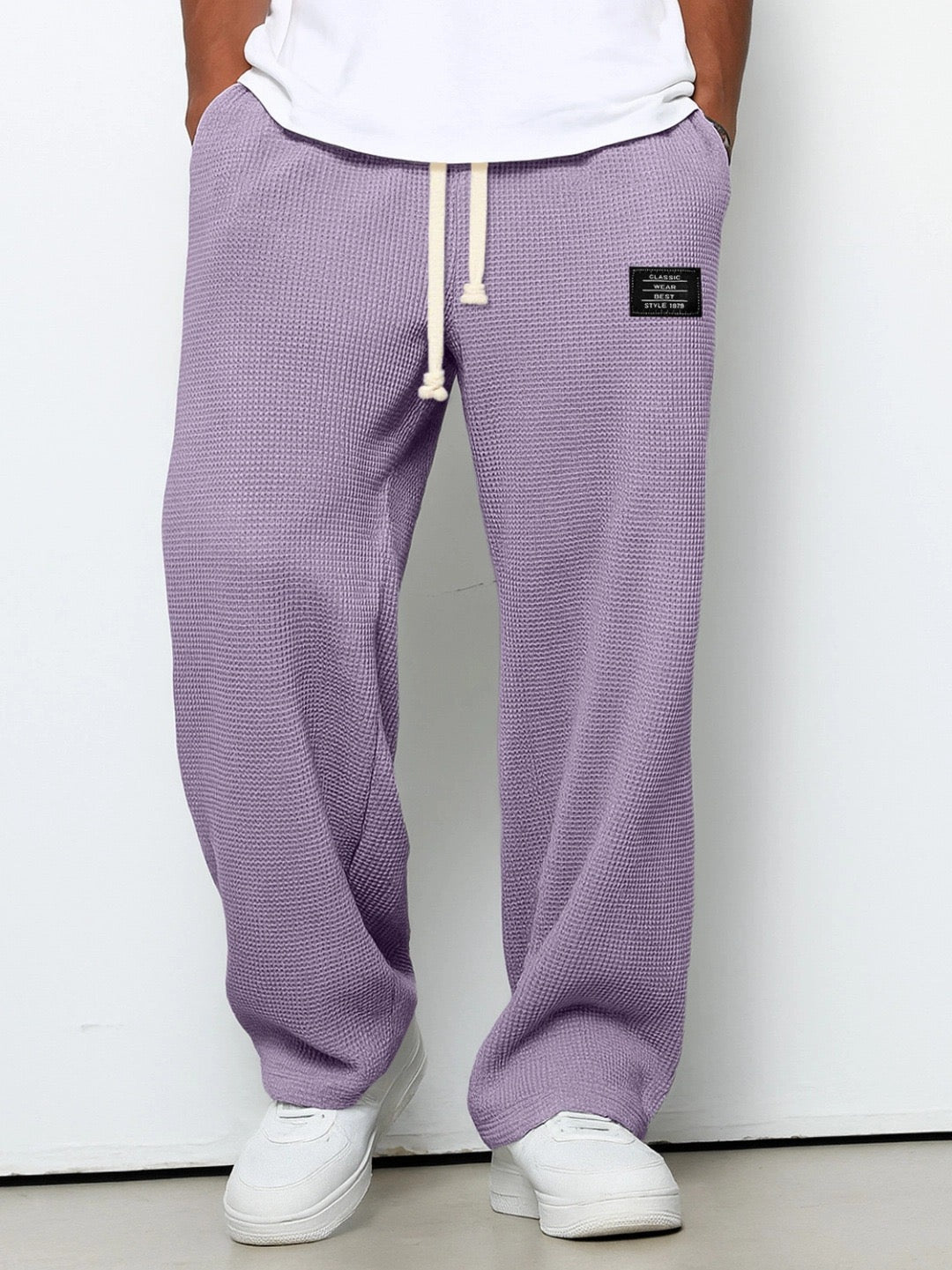 Waffle Knit Drawstring Mens Joggers - Relaxed Casual Fit
