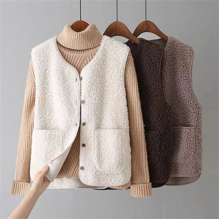 Marnie | Women's Sherpa Fleece Button-Up Vest with Patch Pockets