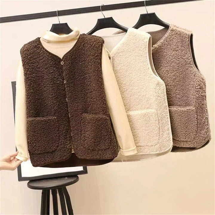Marnie | Women's Sherpa Fleece Button-Up Vest with Patch Pockets