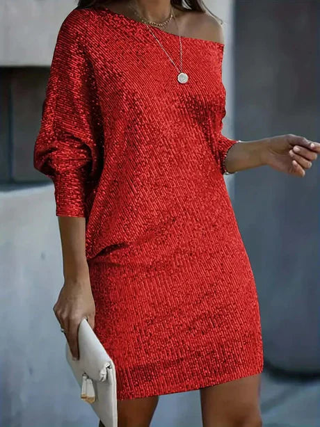 Sequin Off Shoulder Mini Dress - Cocktail Party Evening