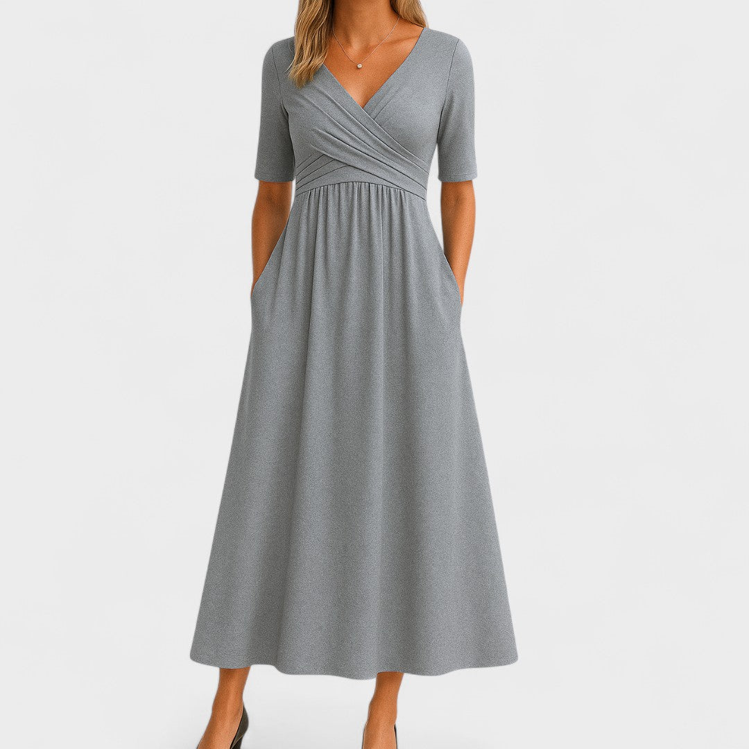 Women's Wrap Midi Dress V Neck Half Sleeve A-Line Work Casual