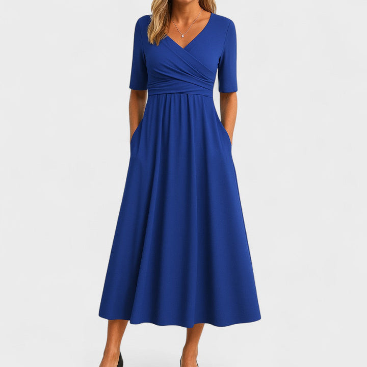 Women's Wrap Midi Dress V Neck Half Sleeve A-Line Work Casual