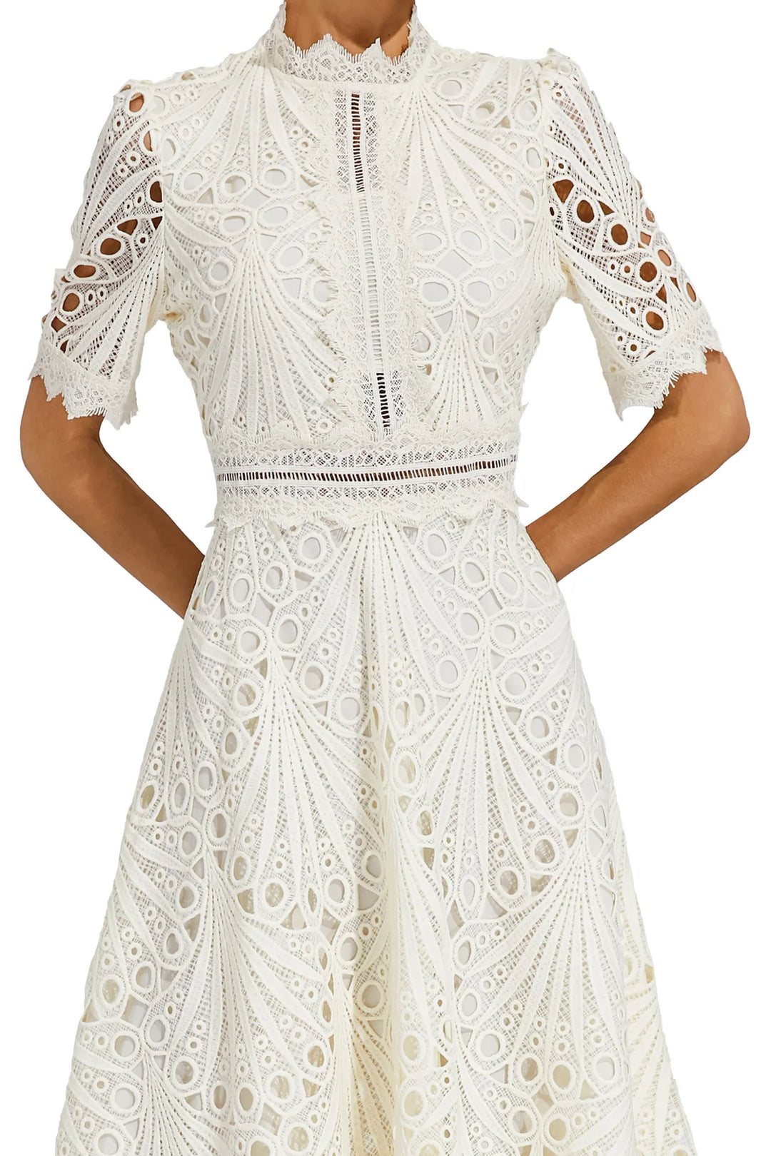 Cutwork Lace A Line Midi Dress - Wedding Guest Formal