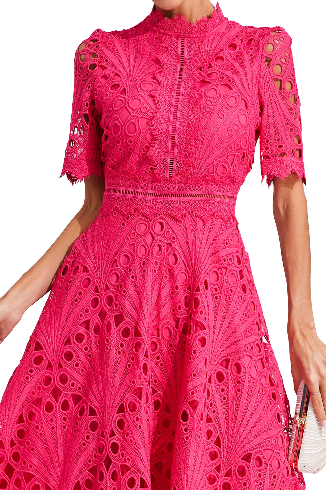 Cutwork Lace A Line Midi Dress - Wedding Guest Formal