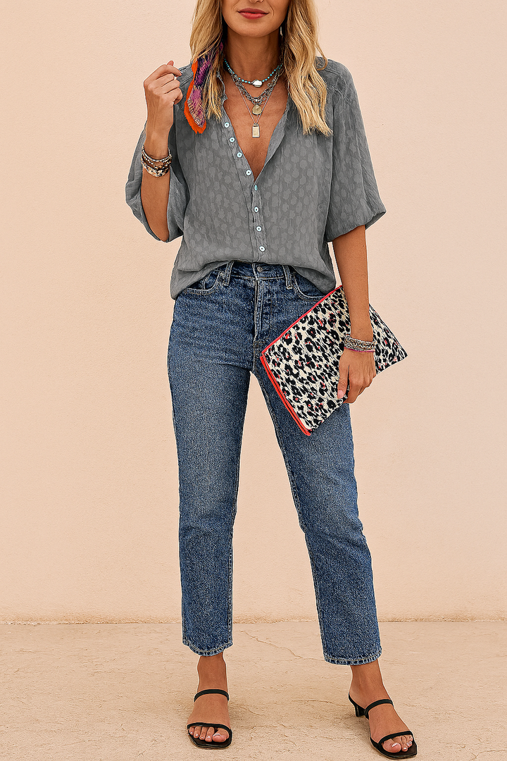 Textured Button Down Casual Summer Blouse Women