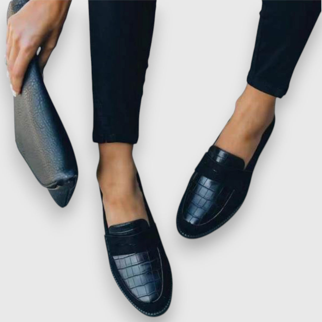 Croc Embossed Suede Penny Loafers Women