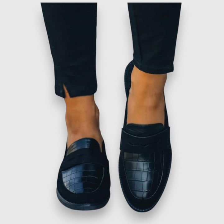 Croc Embossed Suede Penny Loafers Women