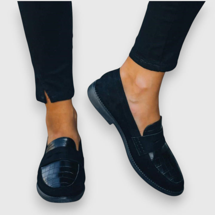 Croc Embossed Suede Penny Loafers Women
