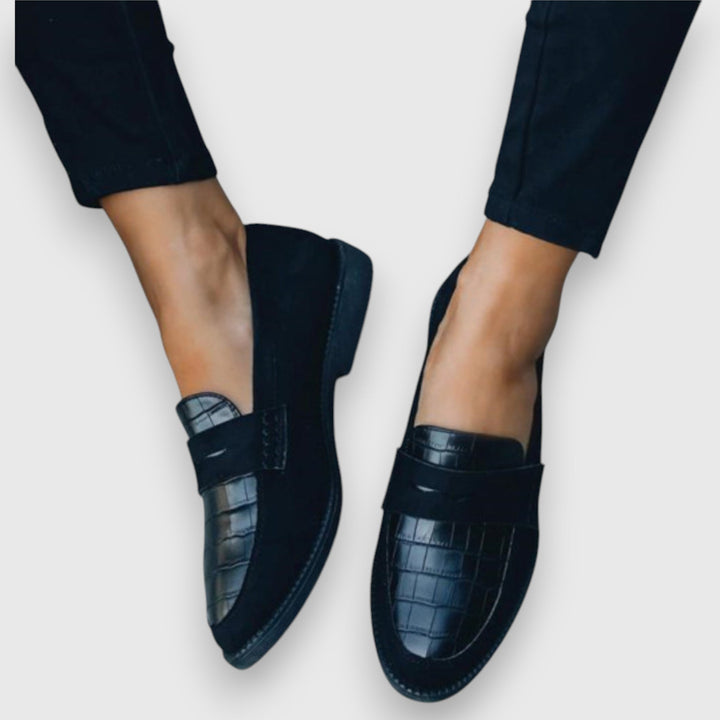 Croc Embossed Suede Penny Loafers Women