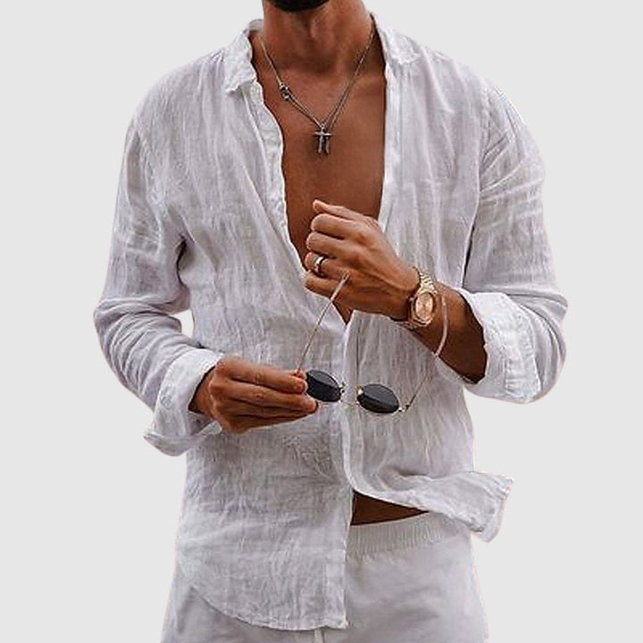 Open Front Long Sleeve Relaxed Fit Casual Linen Shirt