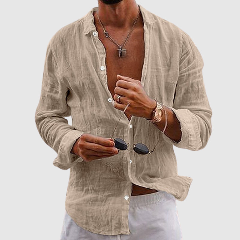 Open Front Long Sleeve Relaxed Fit Casual Linen Shirt