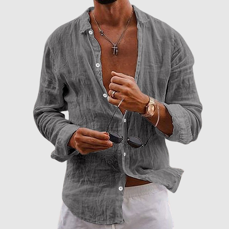 Open Front Long Sleeve Relaxed Fit Casual Linen Shirt