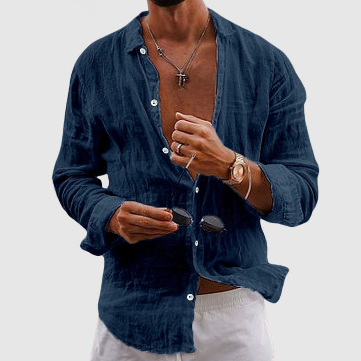 Open Front Long Sleeve Relaxed Fit Casual Linen Shirt