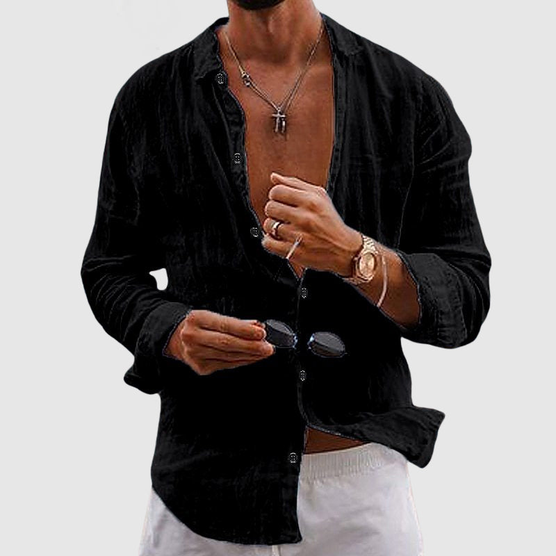 Open Front Long Sleeve Relaxed Fit Casual Linen Shirt
