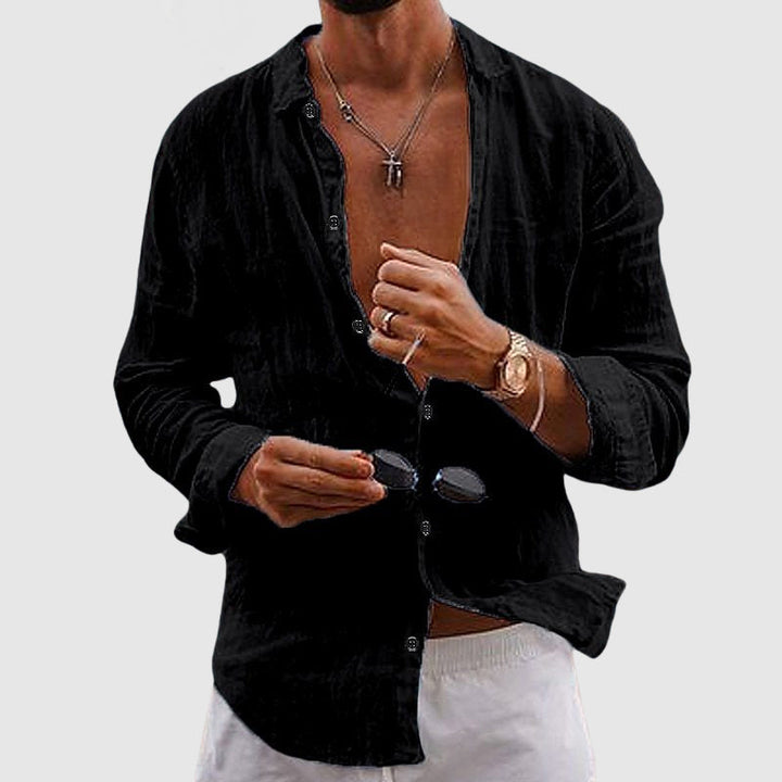 Open Front Long Sleeve Relaxed Fit Casual Linen Shirt