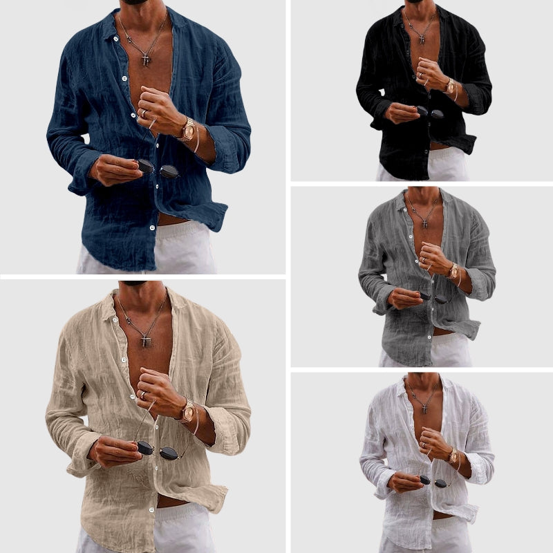 Open Front Long Sleeve Relaxed Fit Casual Linen Shirt