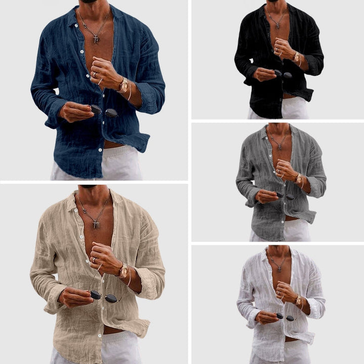 Open Front Long Sleeve Relaxed Fit Casual Linen Shirt