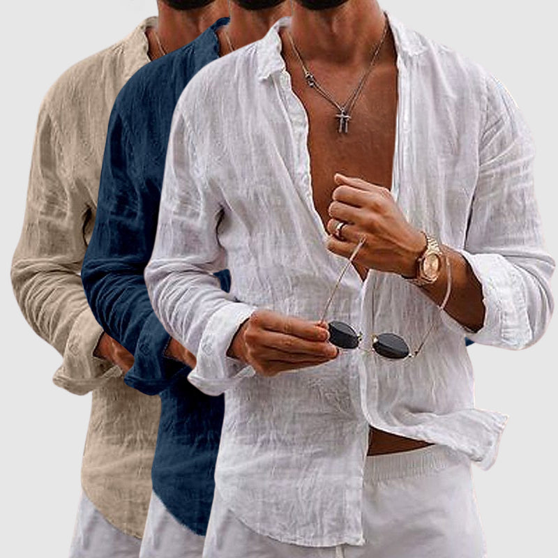 Open Front Long Sleeve Relaxed Fit Casual Linen Shirt