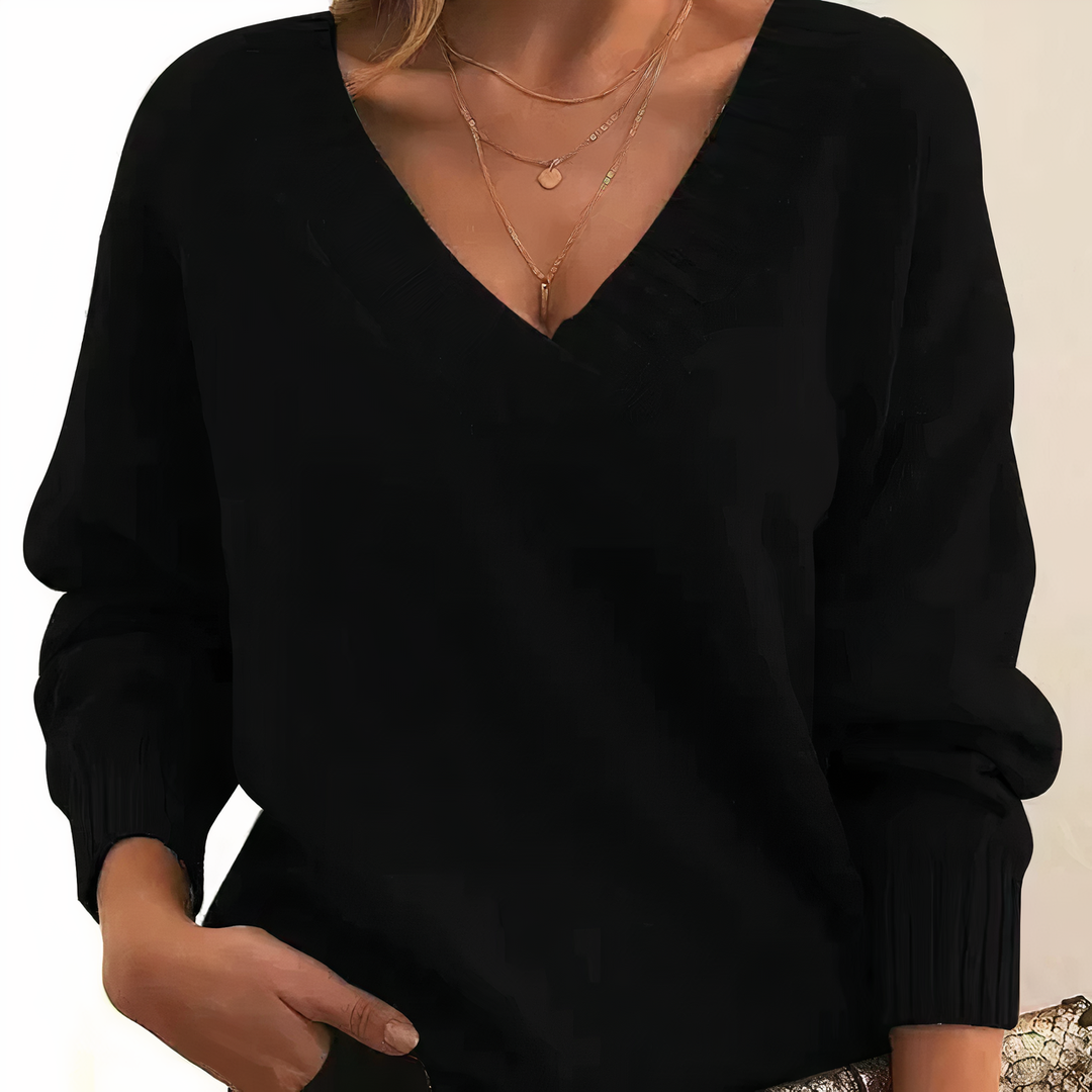 Emmeline | Women's Oversized Deep V-Neck Ribbed Collar Sweater