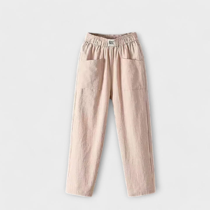 Elasticated Waist Linen Tapered Pants Women - Casual Everyday