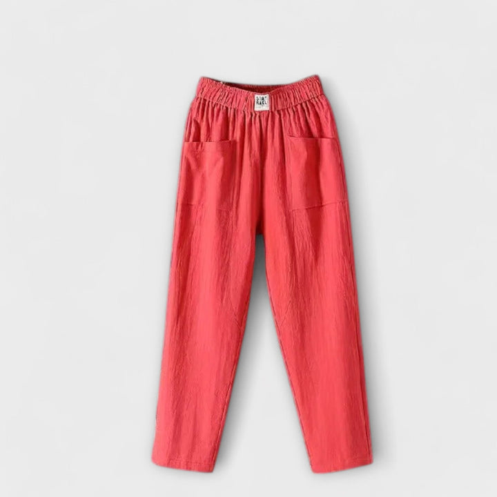 Elasticated Waist Linen Tapered Pants Women - Casual Everyday