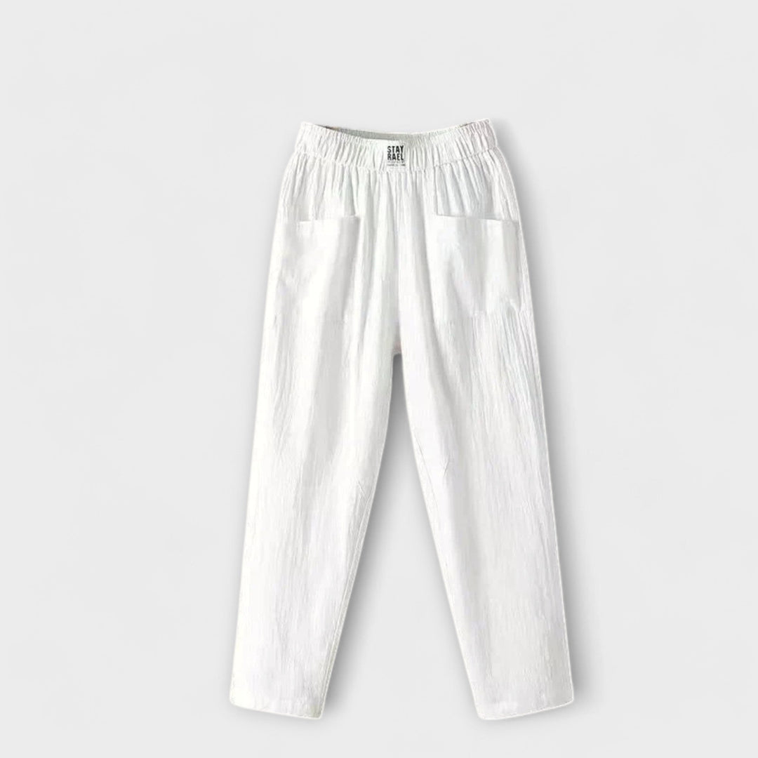 Elasticated Waist Linen Tapered Pants Women - Casual Everyday