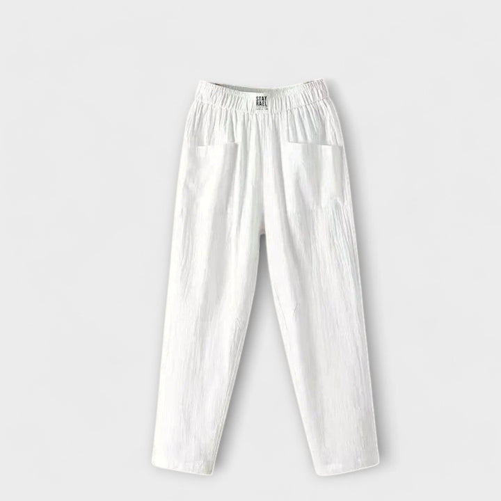 Elasticated Waist Linen Tapered Pants Women - Casual Everyday