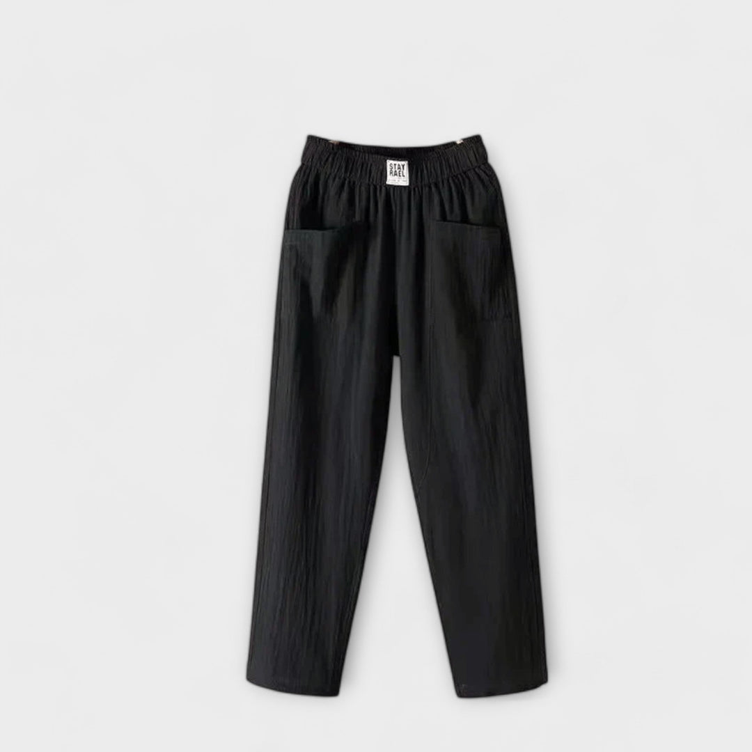 Elasticated Waist Linen Tapered Pants Women - Casual Everyday