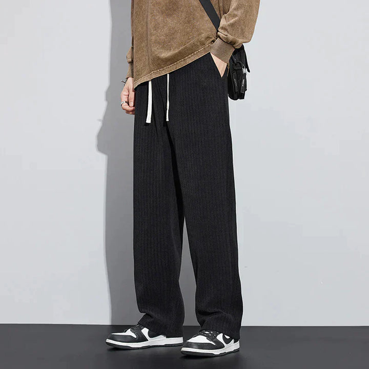 Textured Drawstring Wide Leg Casual Trousers - Streetwear Fit