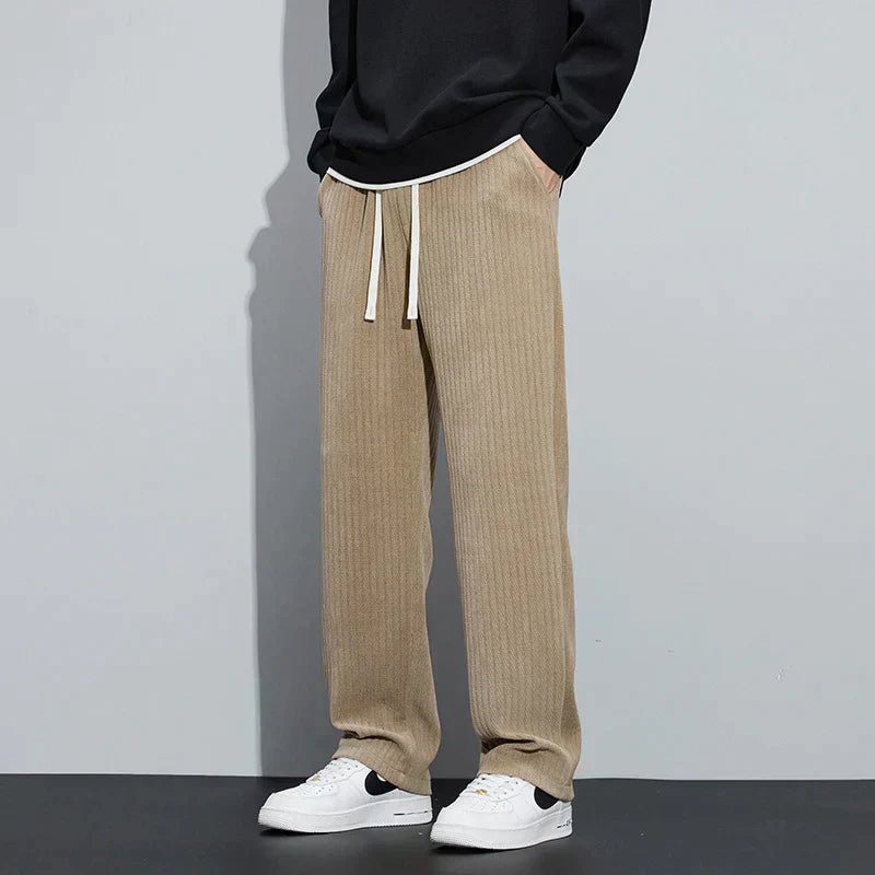 Textured Drawstring Wide Leg Casual Trousers - Streetwear Fit